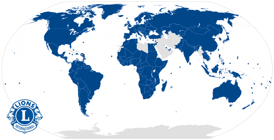 Global map showing that almost all countries have Lions Clubs
